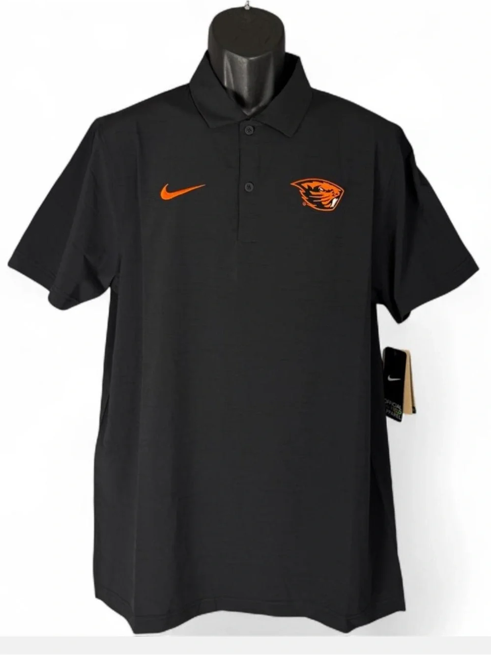 Nike Oregon State Beavers Team Issued Polo Shirt Black Orange Embroidered NWT M